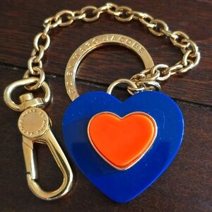 Marc Jacobs Gold Chain Blue and Orange Heart Key Holder